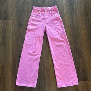 H&M Divided Women's Pink High-Rise Wide Leg Jeans - Size 4